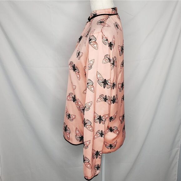 ASOS pink butterfly print‎ satin collared pajama top 6 - Picture 4 of 11